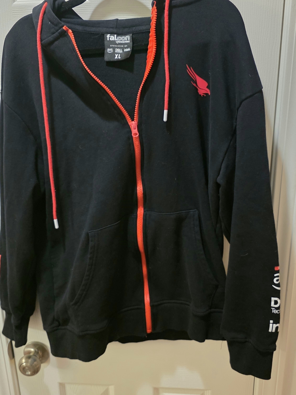 Rare fal.con CrowdStrike Full Zip Hoodie XL Black Red Hooded Graphic Print Tech